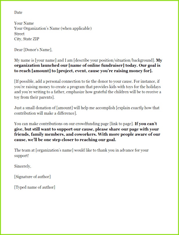 Example of an line Donation Request Letter