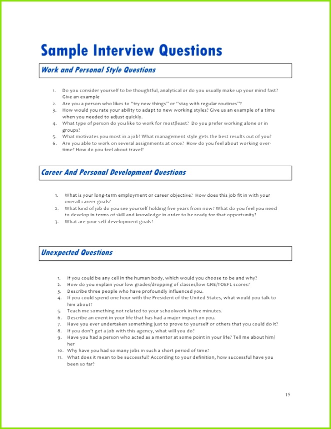 14 15 Sample Interview QuestionsWork