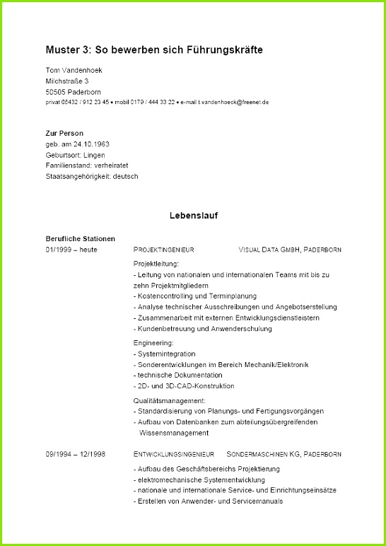 Muster So bewerben sich Führungskräfte FOCUS line 546772 Lebenslauf Bewerbung Führungskräfte tabellarisch Vordruck Muster Vorlage