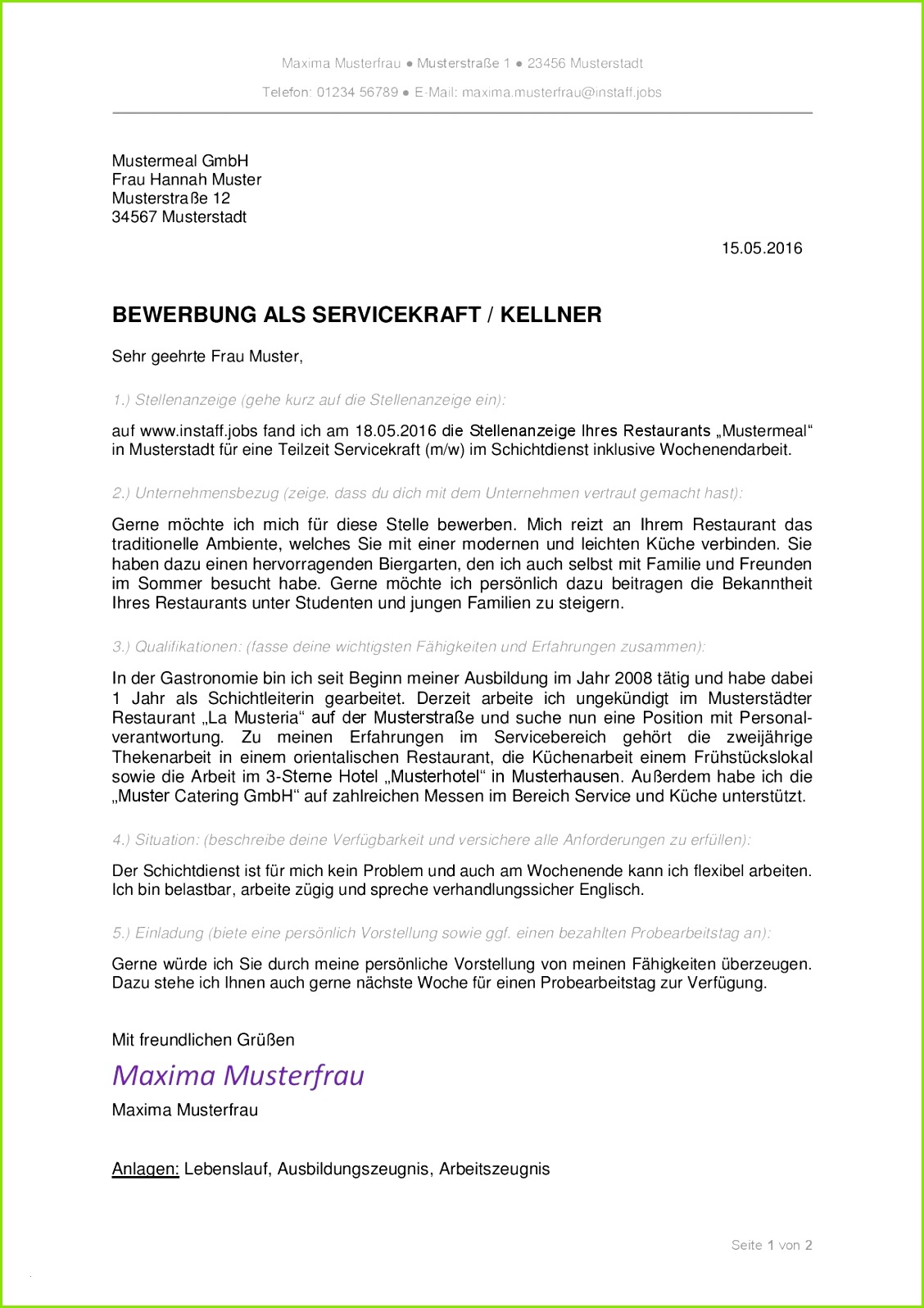 bewerbungsschreiben servicekraft