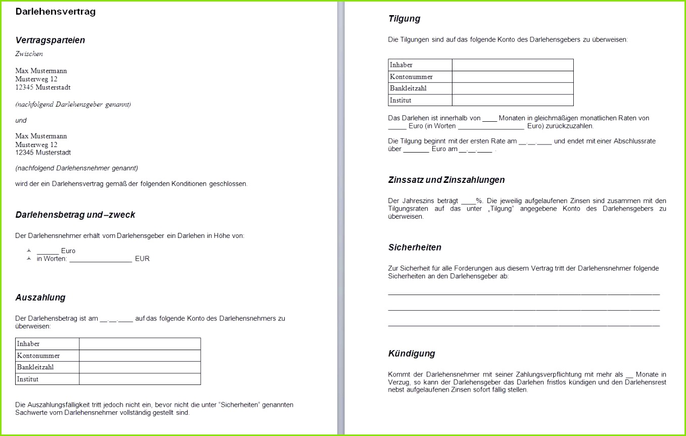 Wunderbar Einfacher Darlehensvertrag Vorlage Wort Galerie Bilder