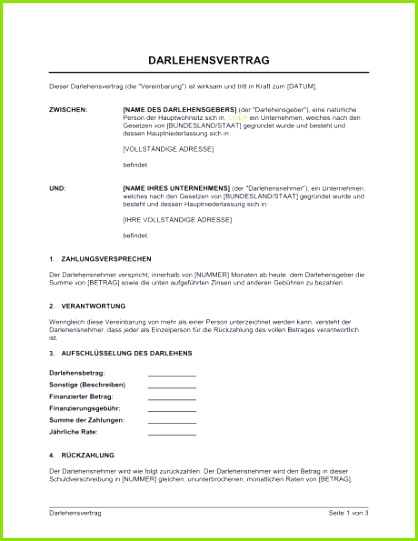 Wunderbar Einfacher Darlehensvertrag Vorlage Wort Galerie Bilder