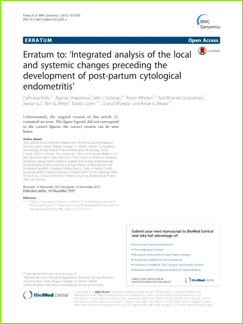 PDF Integrated analysis of the local and systemic changes preceding the development of post partum cytological endometritis