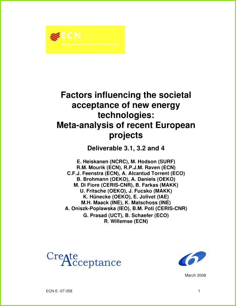 PDF Factors influencing the societal acceptance of new renewable and energy efficiency technologies Meta analysis of recent European projects