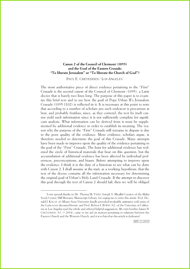 PDF Canon 2 of the Council of Clermont 1095 and the Goal of the Eastern Crusade " To liberate Jerusalem " or " To liberate the Church of God "