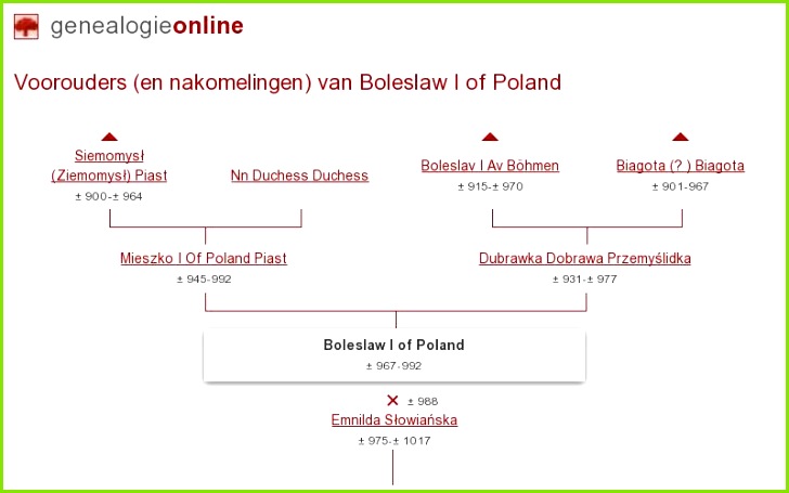 Boleslaw I Furst Wendland of Poland King ± 967 992 Stamboom Homs Genealogie line