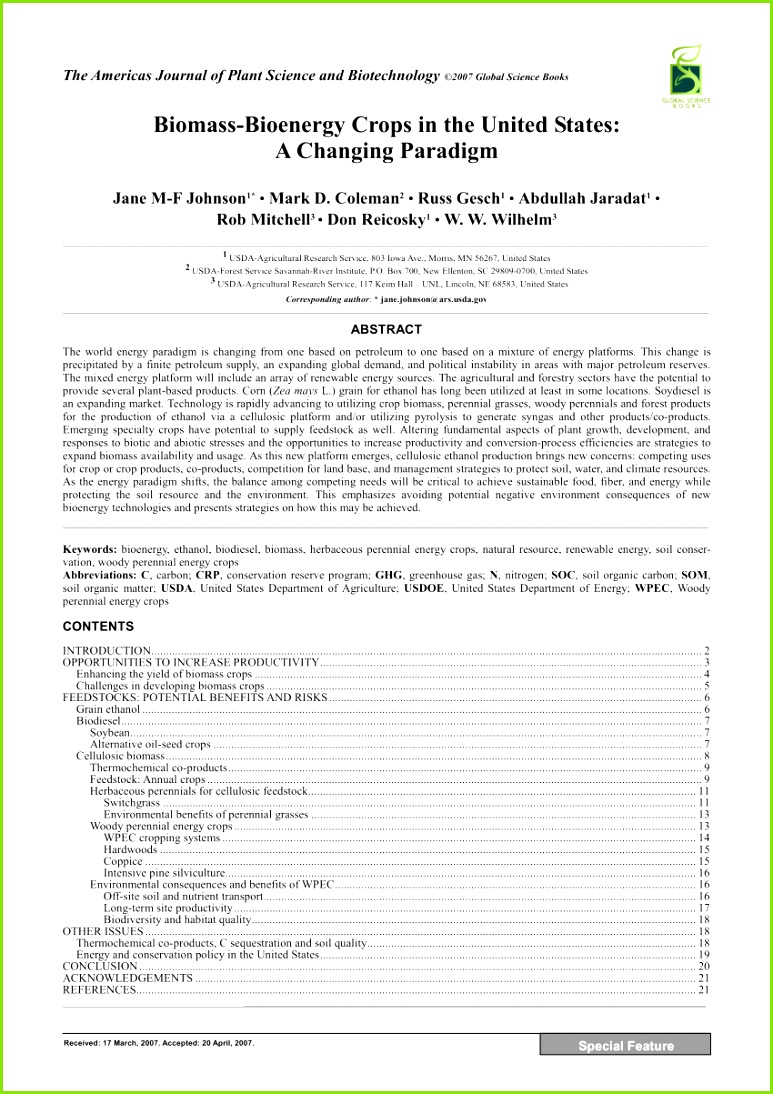 PDF Biomass Bioenergy Crops in the United States A Changing Paradigm