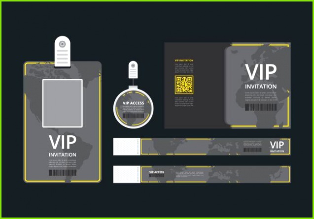 VIP Pass ID Kartenvorlage VIP Pass für Event Vorlage Flache leere vertikale ID mit gelben Linien Attrappe Lehrmodell Simulation