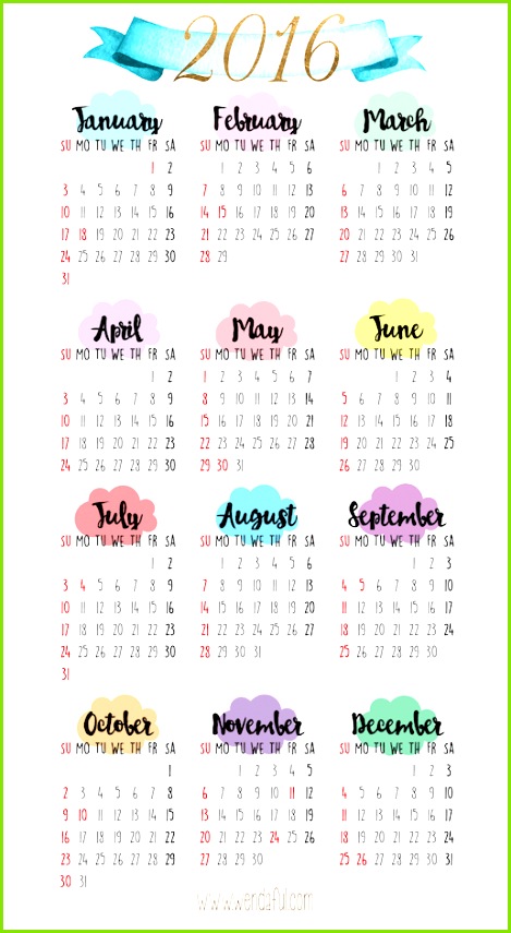 Free 2016 Yearly Calendar Printable