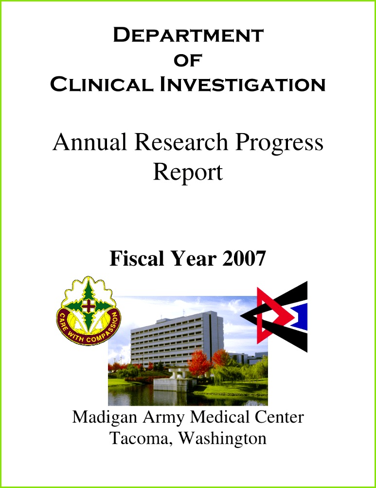 PDF Department of Clinical Investigation Annual Research Progress Report Fiscal Year 2007 Madigan Army Medical Center