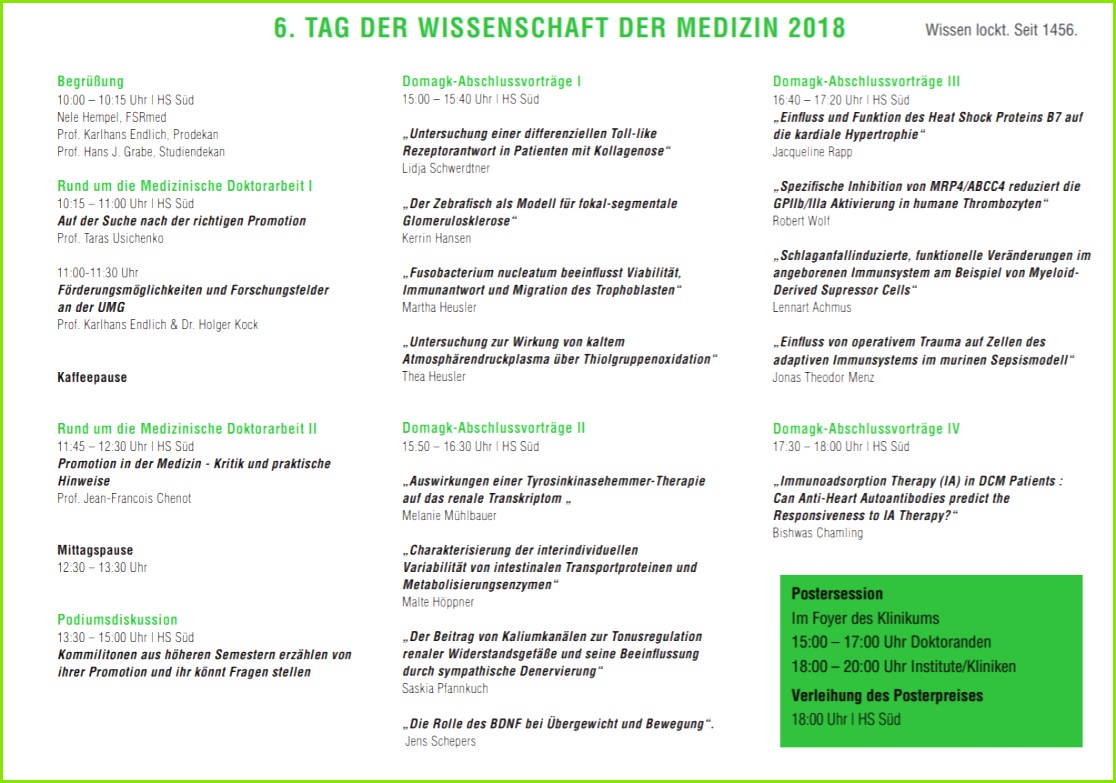 Fachschaftsrat Medizin Greifswald Tag der Wissenschaft der Medizin 7831116 Programm 2018