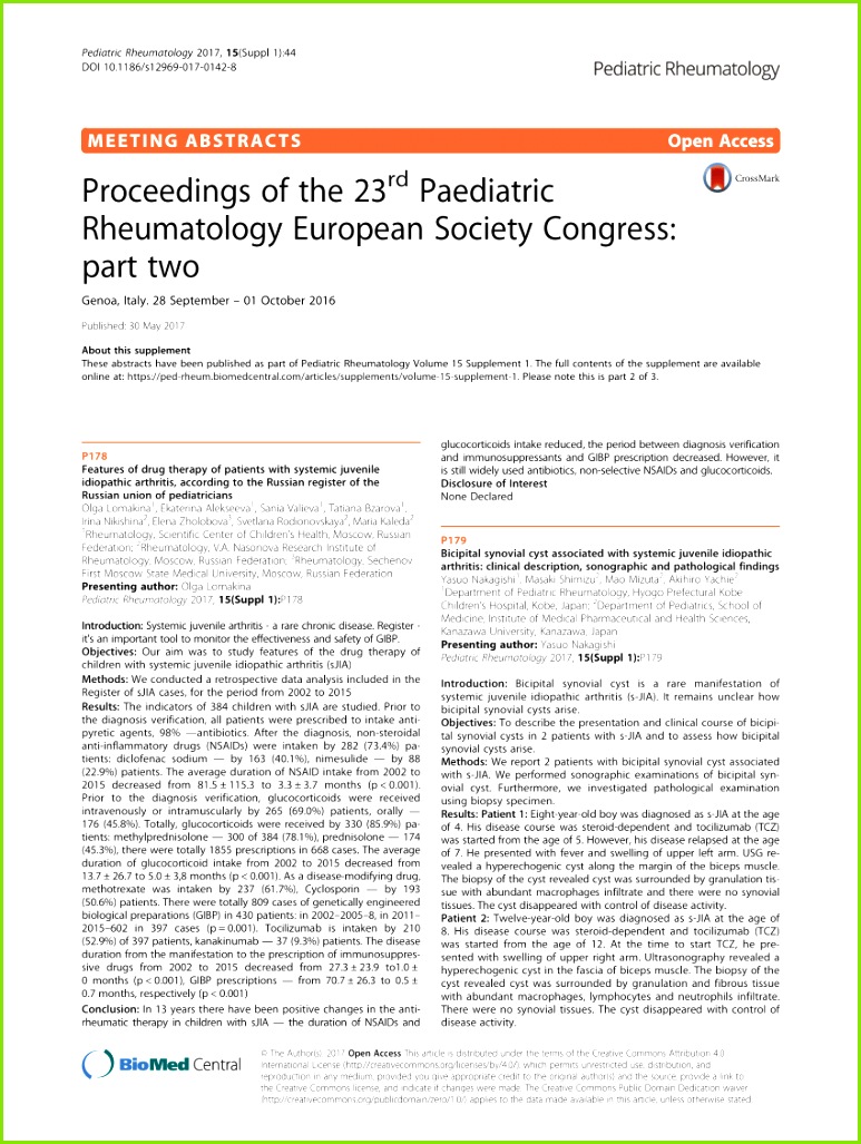 PDF Proceedings of the 23rd Paediatric Rheumatology European Society Congress part two