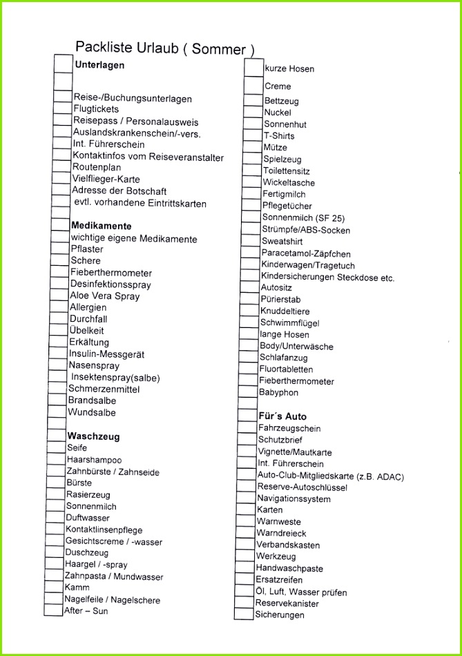 Reisevorbereitungen Packliste Dänemark kostenloser Download