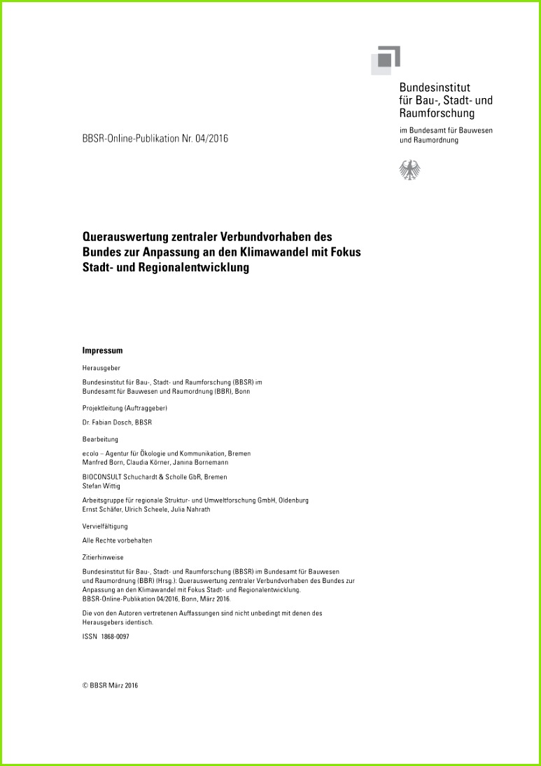PDF Querauswertung zentraler Verbundvorhaben des Bundes zur Anpassung an den Klimawandel mit Fokus Stadt und Regionalentwicklung