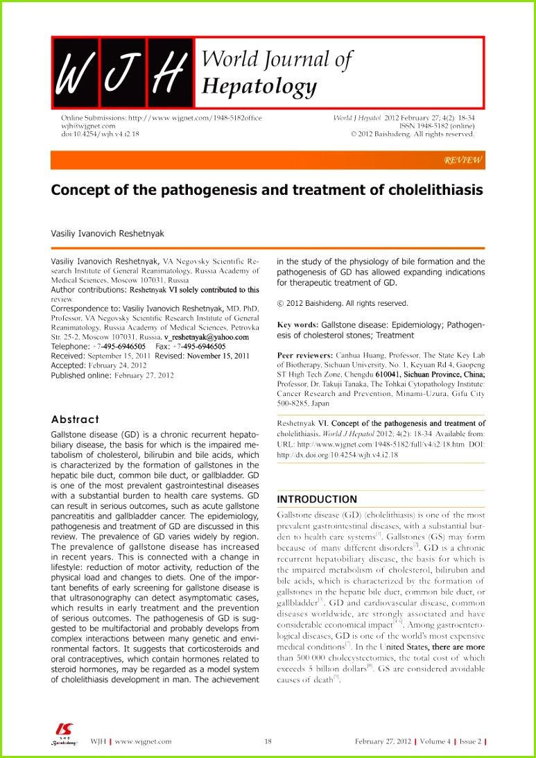 PDF Concept of the pathogenesis and treatment of cholelithiasis