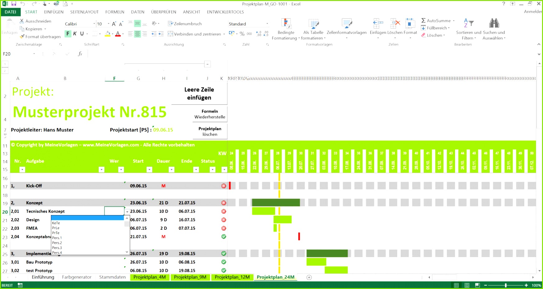 Excel Projektplan 24 Monate