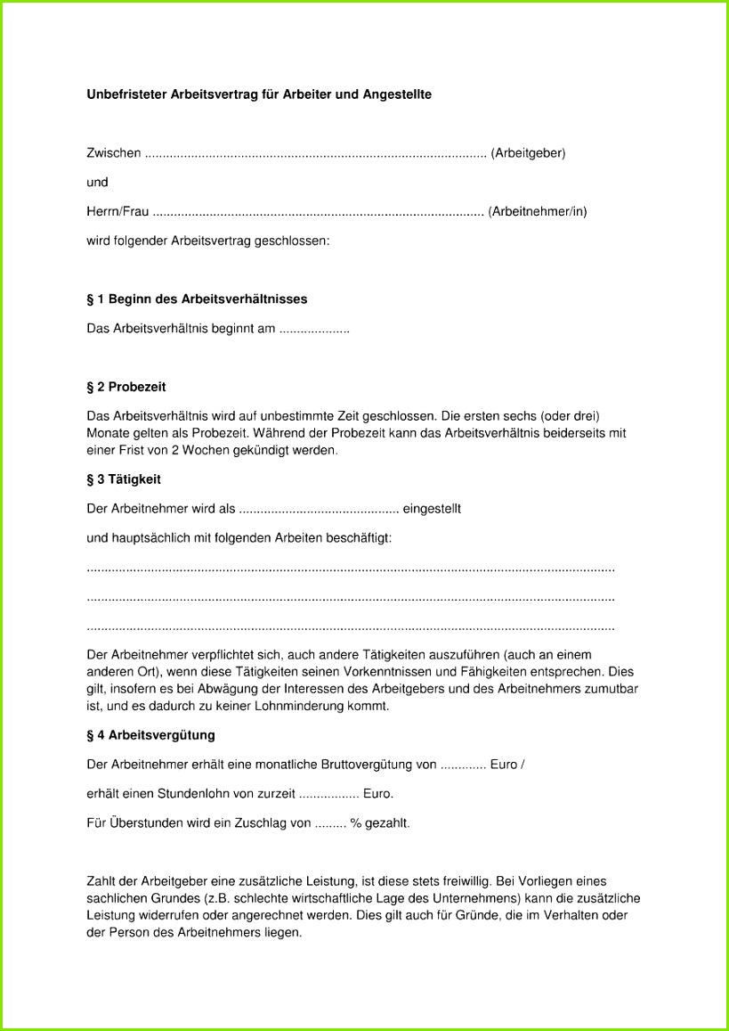 arbeitsvertrag muster teilzeit