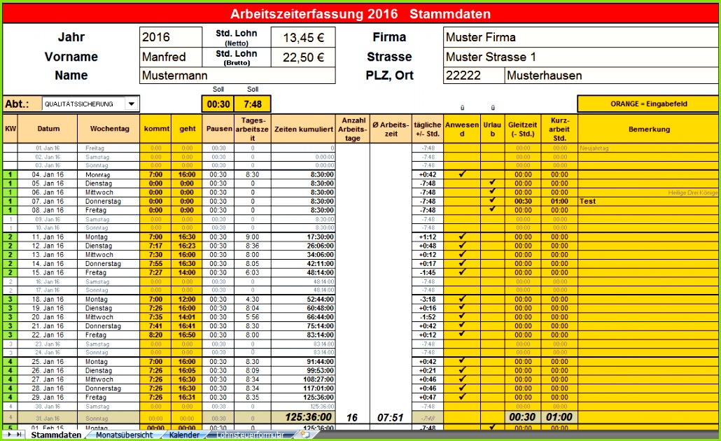 arbeitszeit excel vorlage
