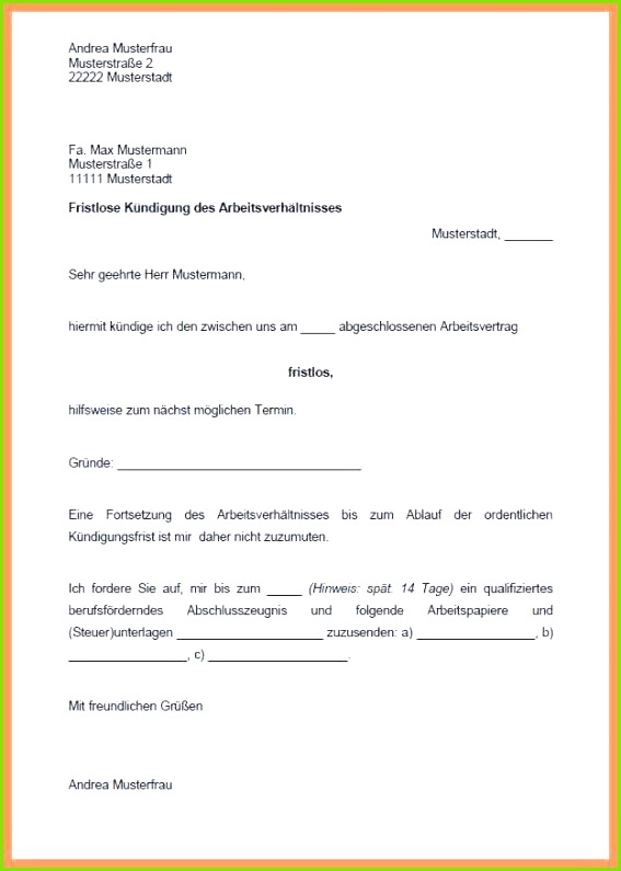 Austritt Aus Gemeinsamen Mietvertrag Vorlage 22 Hübsch Fristlose Kündigung Diebstahl Muster Foto