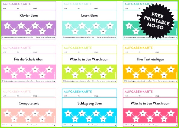 Aufgabenkarten für Kinder zum freien Download free printable Kinder BelohnungssystemFortschrittAusdruckenKinder