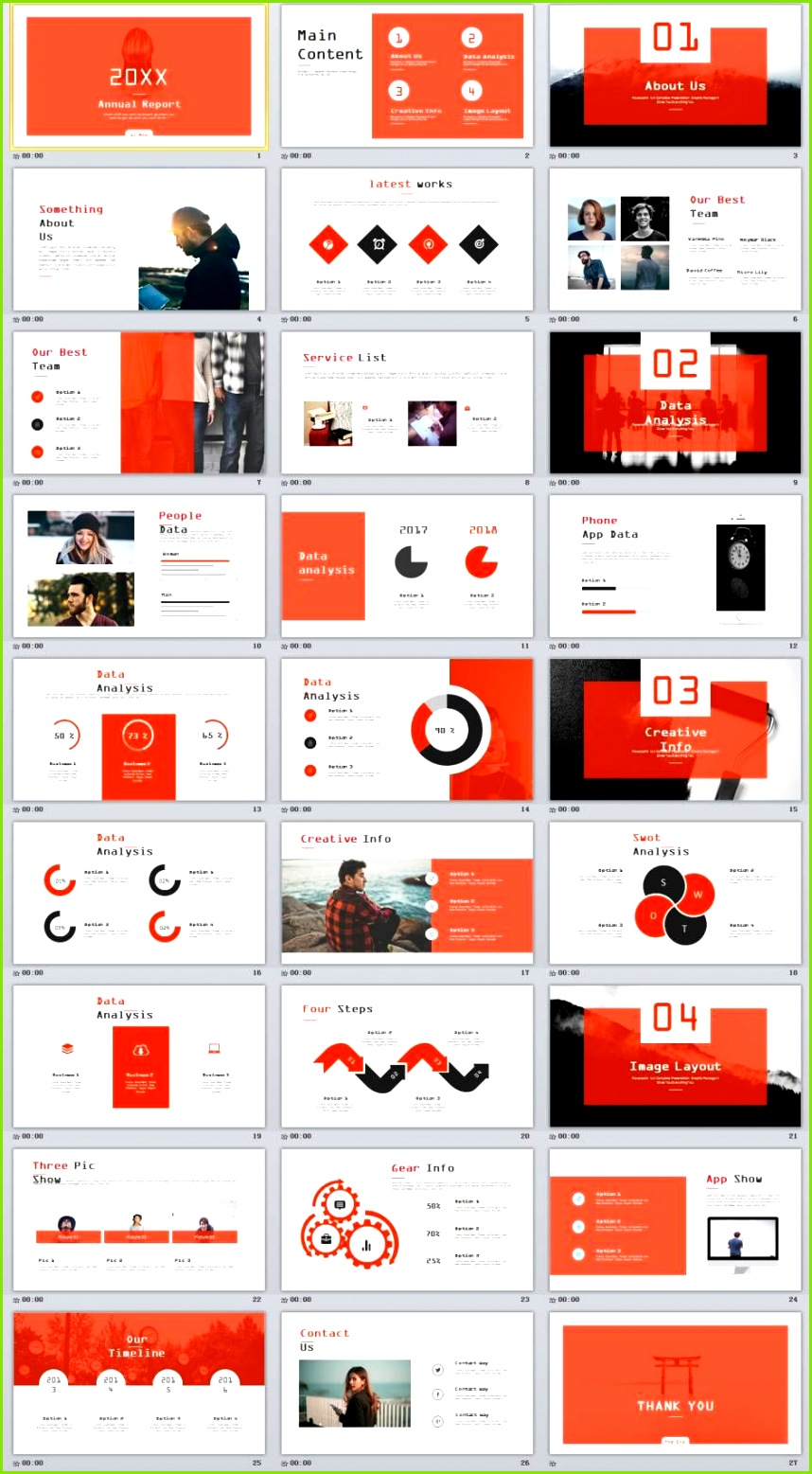 27 Red Annual analysis report PowerPoint template
