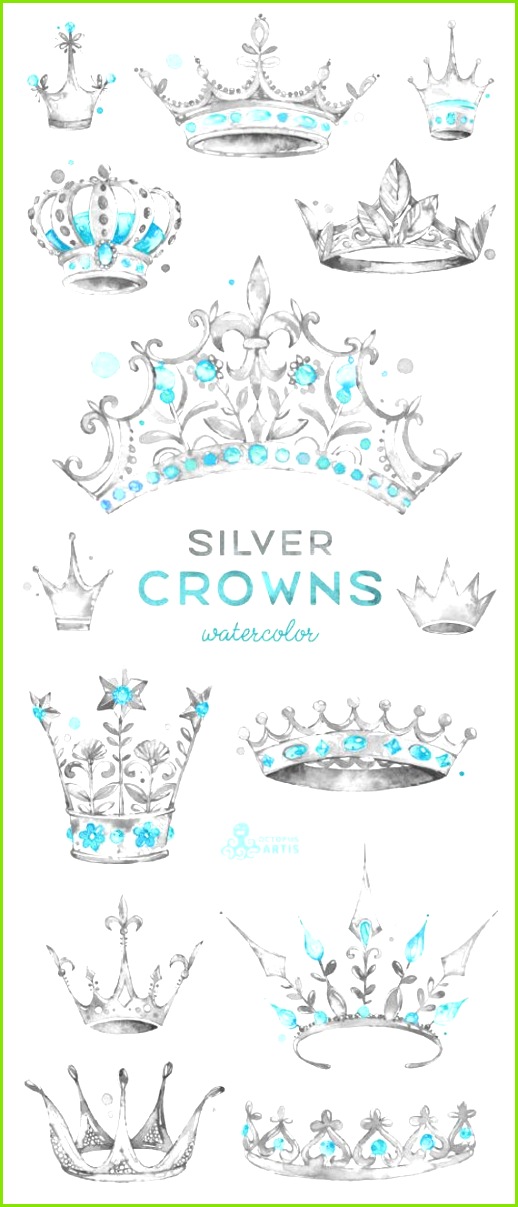 Silver Crowns 14 Watercolor handpainted Clipart Royal diadem tiara king princess grey logo