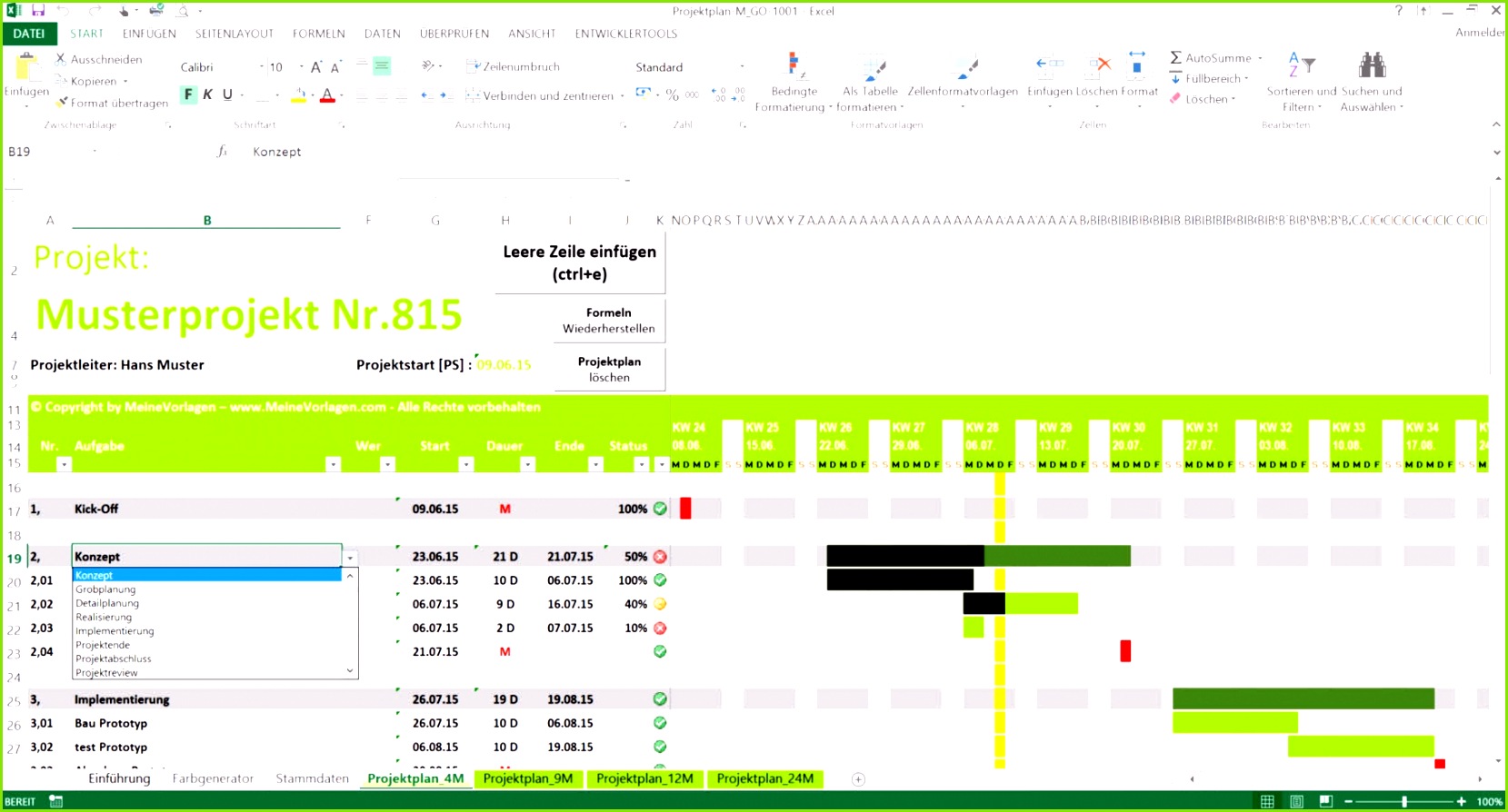 Excel Projektplan 4 Monate