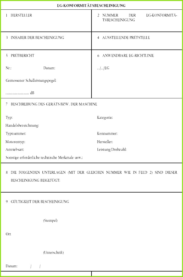 muster konformitaetsbescheinigung Konformitätserklärung mit 604912 Muster EG Konformitätsbescheinigung