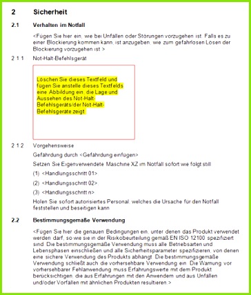 maschinenrichtlinie muster betriebsanleitung Konformitätserklärung 428364 Ausschnitt aus der Muster Betriebsanleitung für eine eigenverwendete Maschine