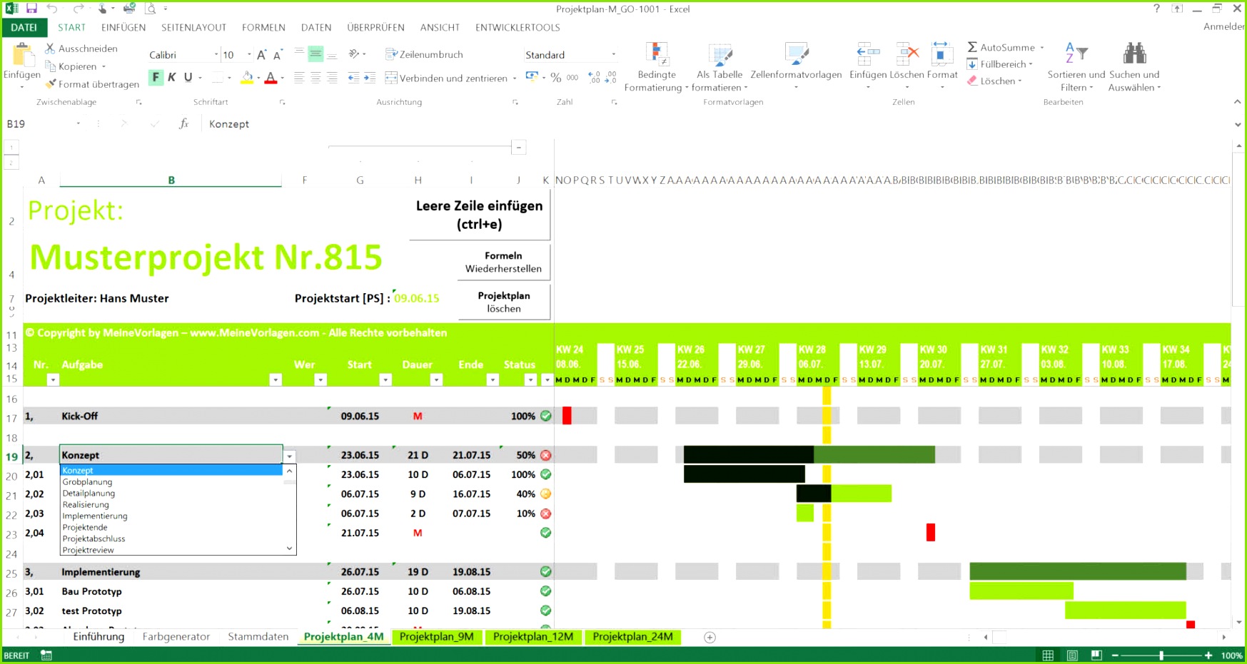Excel Projektplan 4 Monate