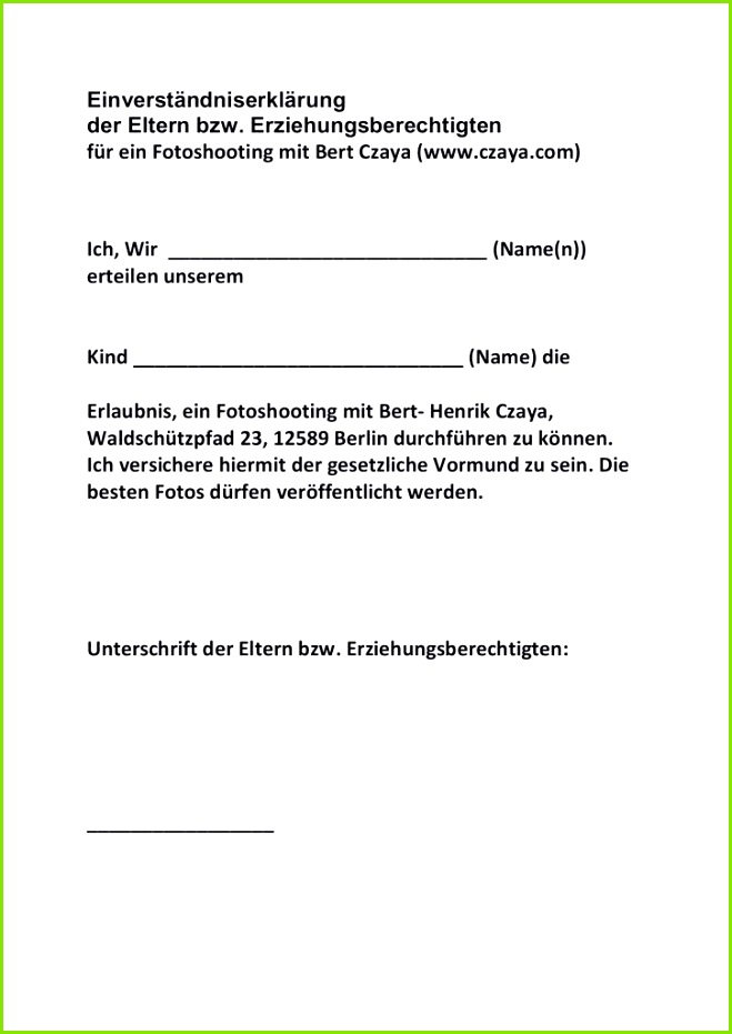 23 Wunderbar Einverständniserklärung Kind Urlaub Vorlage Ideen