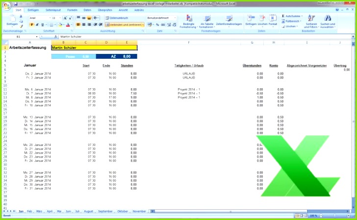 Kostenlose Arbeitszeiterfassung Excel Vorlage