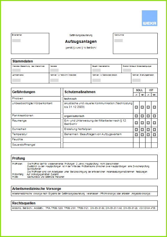 Gefährdungsbeurteilung Aufzug Muster