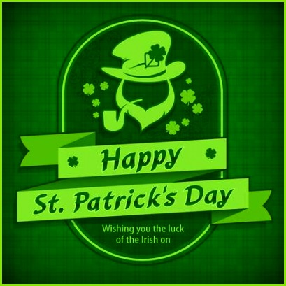 Kobold grüne Vorlage Karte Heiligen Patrick Tageskobold mit Rohr Bart Hut und Kleegras entwerfen Muster u Text Vektorillustration