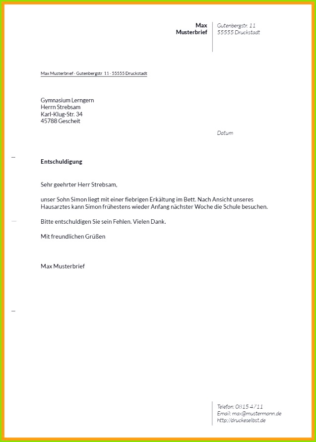 Kündigung Gez Vorlage Schulentschuldigung Vorlage