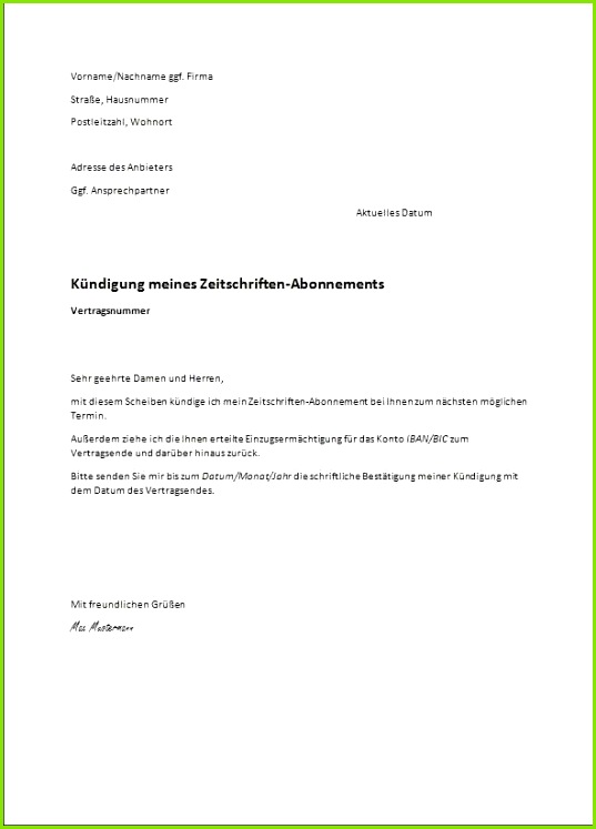kündigung mietvertrag muster