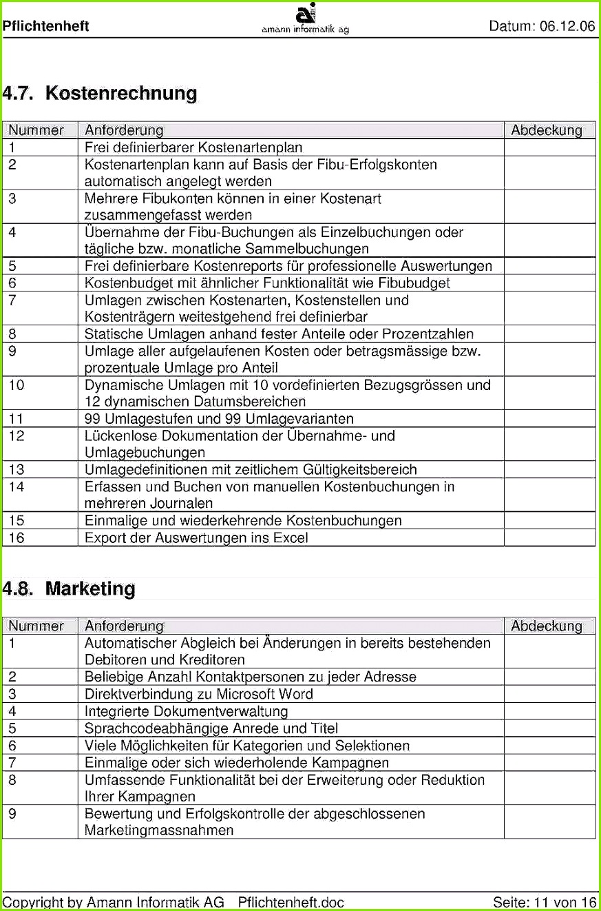 Maschinenbewertung Vorlage Wunderbare Vorlage Pflichtenheft Für Evaluation Einer Erp