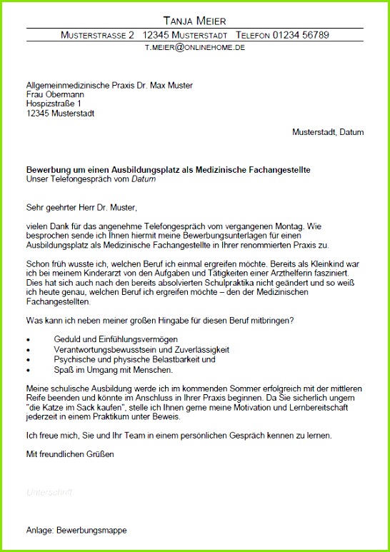 40 Das Beste Von Bewerbung Medizinische Fachangestellte Ausbildung
