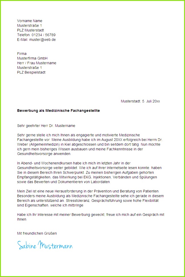 7 Bewerbungsschreiben Vorlage Medizinische Fachangestellte