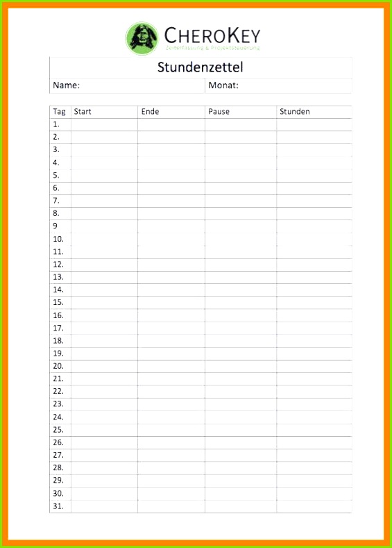 7 Stundenzettel Vorlage 2016