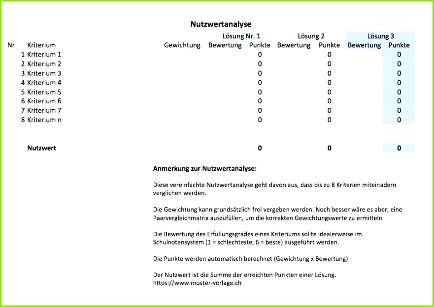 Nutzwertanalyse Vorlage