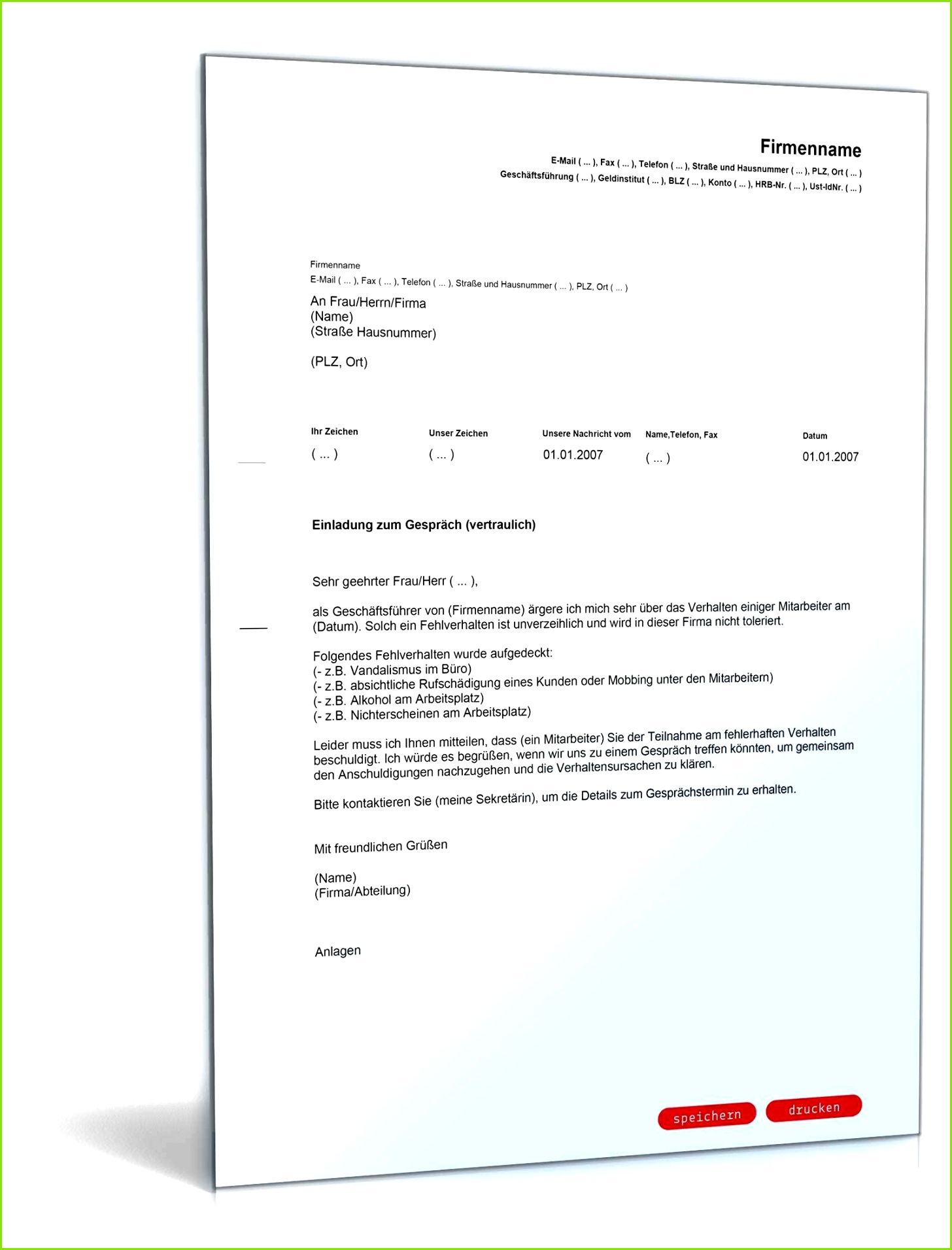 Mitarbeitergespräch Vorlage Word Fabelhaft Einladung Vertrauliches über Einladung Personalgespräch Muster