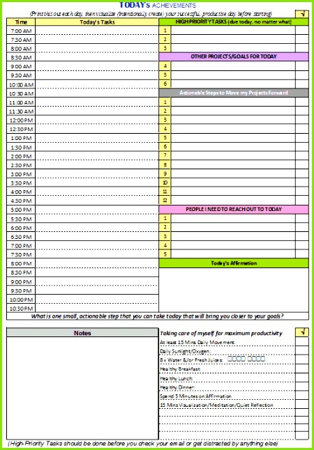 Free Daily Productivity Template