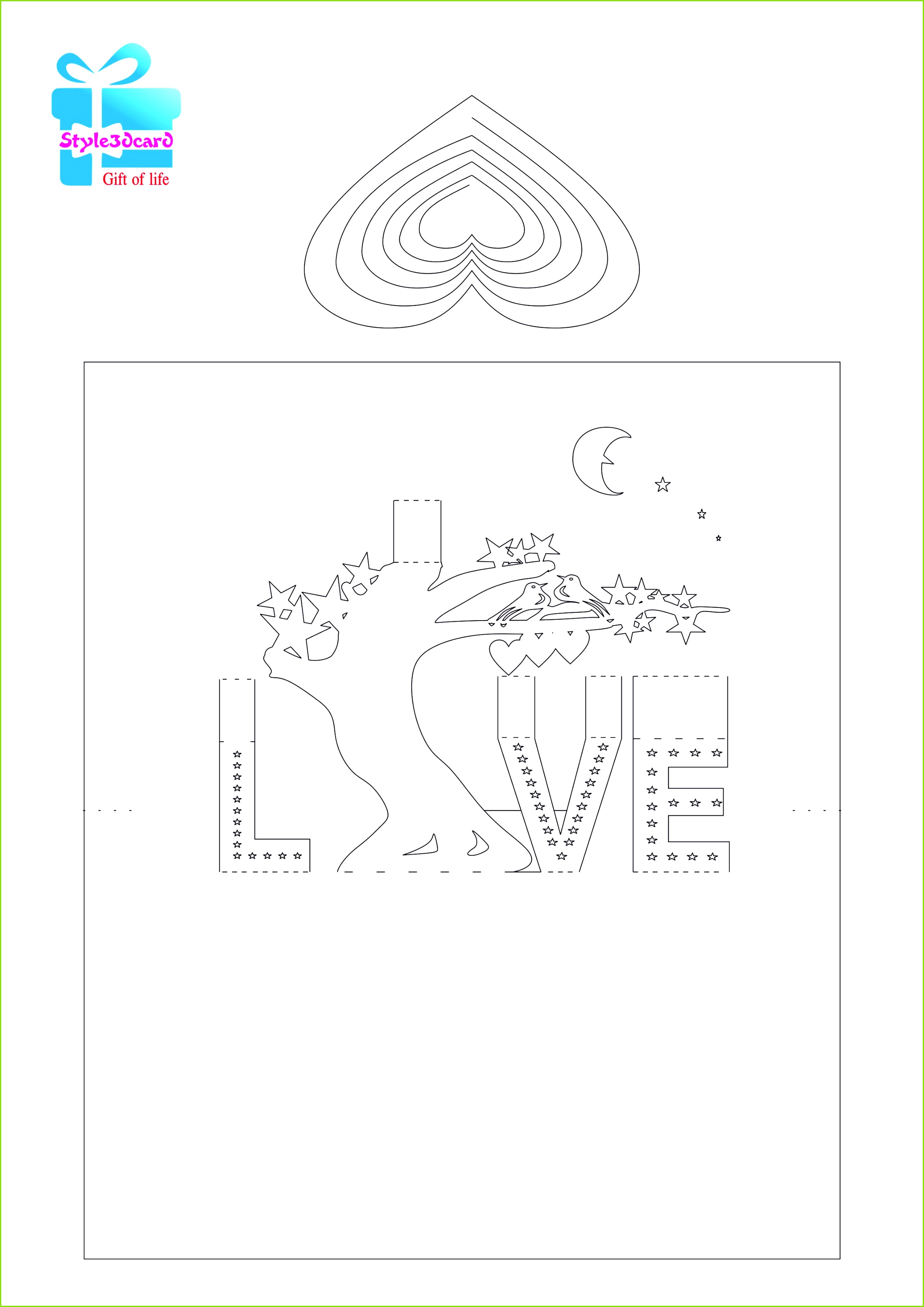 Love tree 3D Pop Up Card kirigami pattern