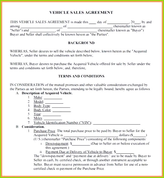 Purchase Agreement Inspirational Vehicle Sale Agreement Template] 6 Free Sales Agreement Templates Purchase Agreement