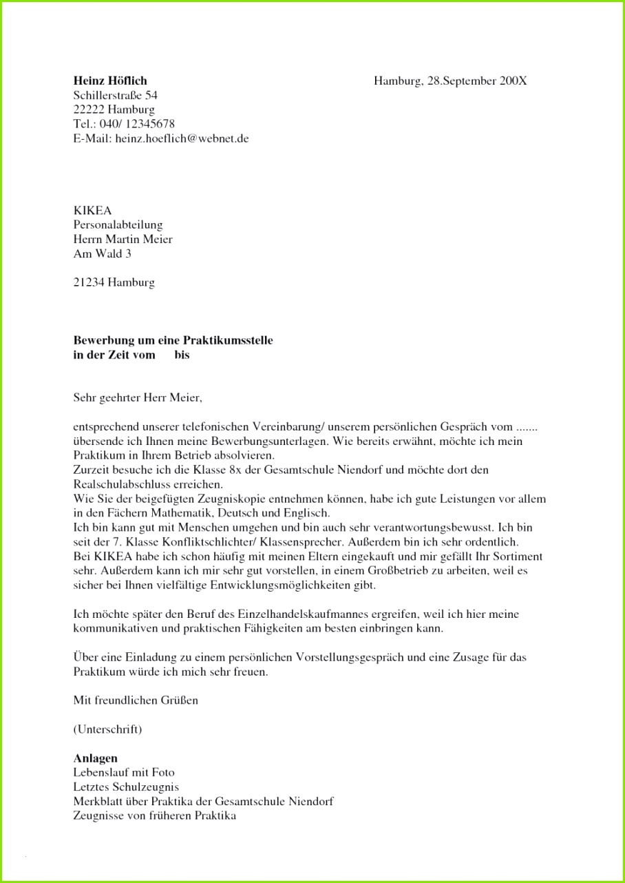 15 Bewerbung Praktikum Schüler Schön Bewerbungsschreiben Praktikum Muster