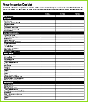 Venue Inspection Checklist Checklisten Vorlage Vorlagen