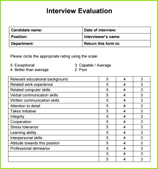 Interview Evaluation 5 Free Download for PDF