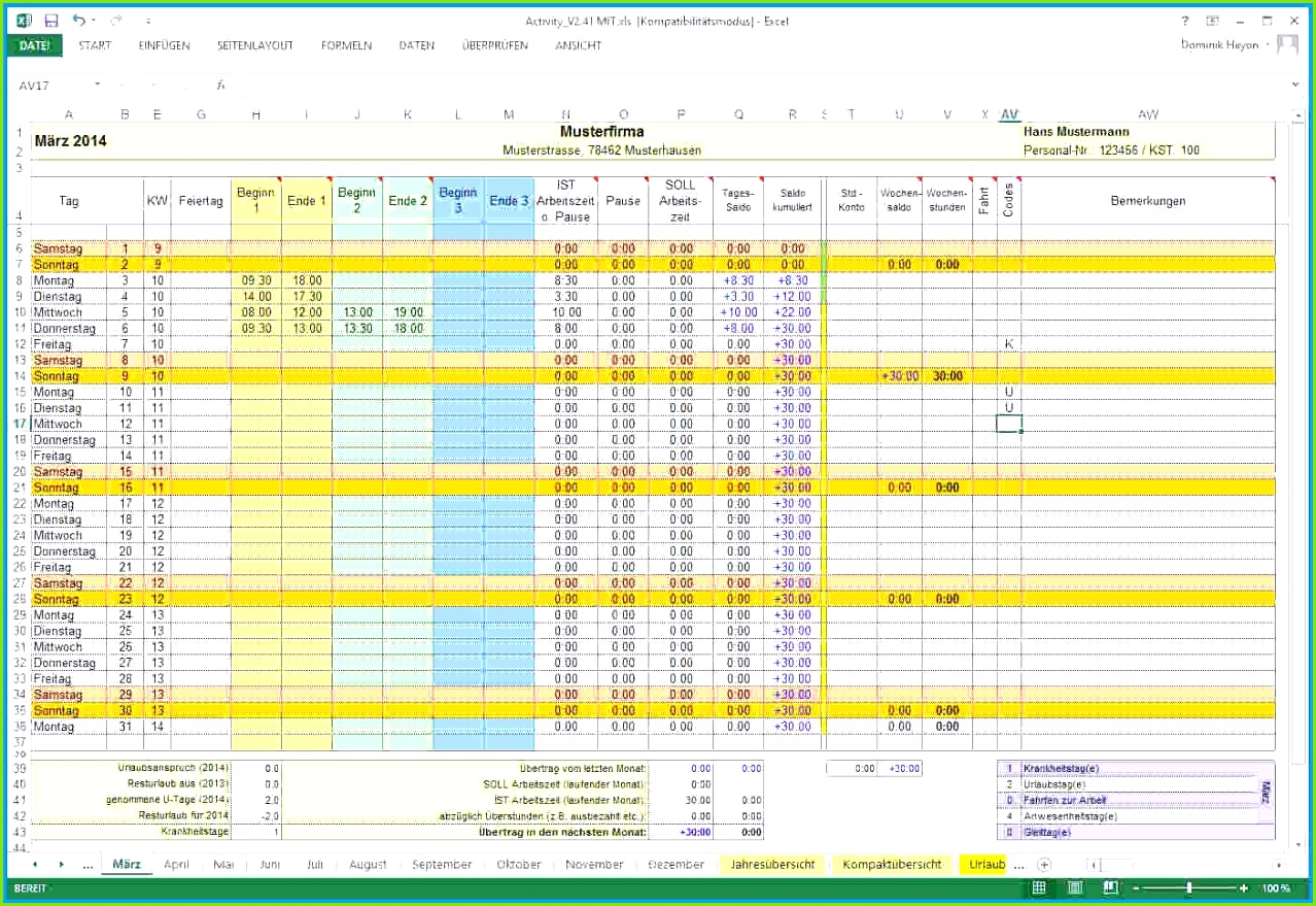 Zeiterfassung in Excel Activity Report Download CHIP
