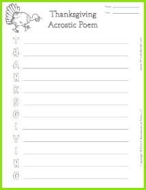 Thanksgiving Acrostic Poem Template 4th Grade Art Kids Writing Language Arts Poems